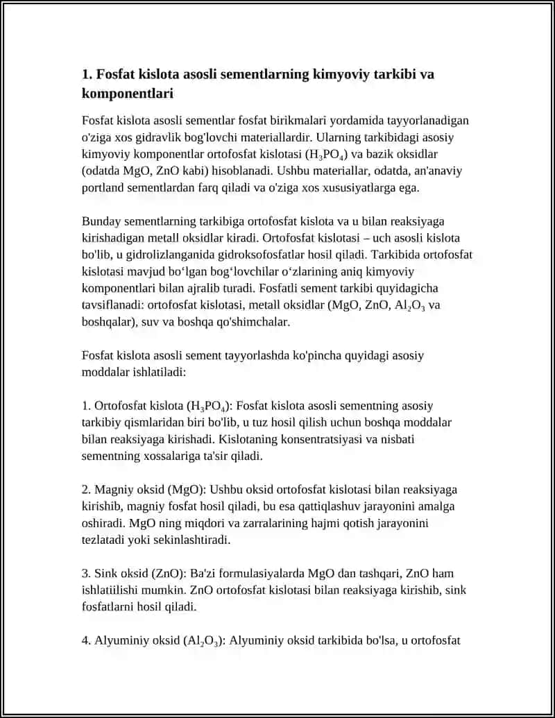 FOSFAT KISLOTA ASOSLI SEMENTLARNING QO'LLANILISHI VA XUSUSIYATLARI 3