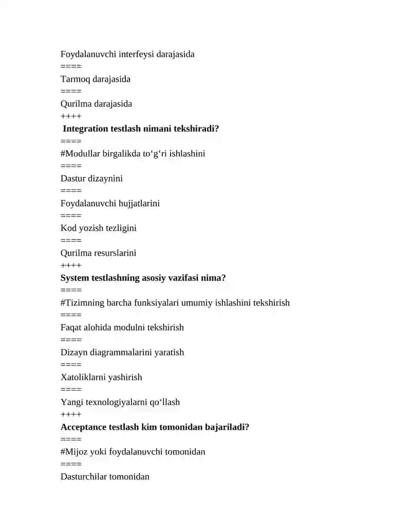 Dasturiy ta’minot sifatini ta’minlash fanidan 100 ta test savol 3