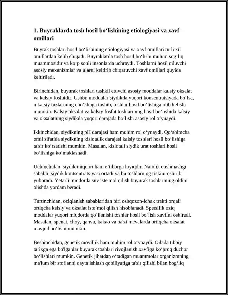 BUYRAKLARDA URAN TOSHLARIN HOSIL BULISH VA DAVOLASH YULAR 3