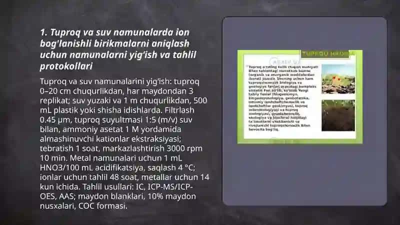 Tuproq va suv ion bog'lanishli birikmalarni aniqlash 3