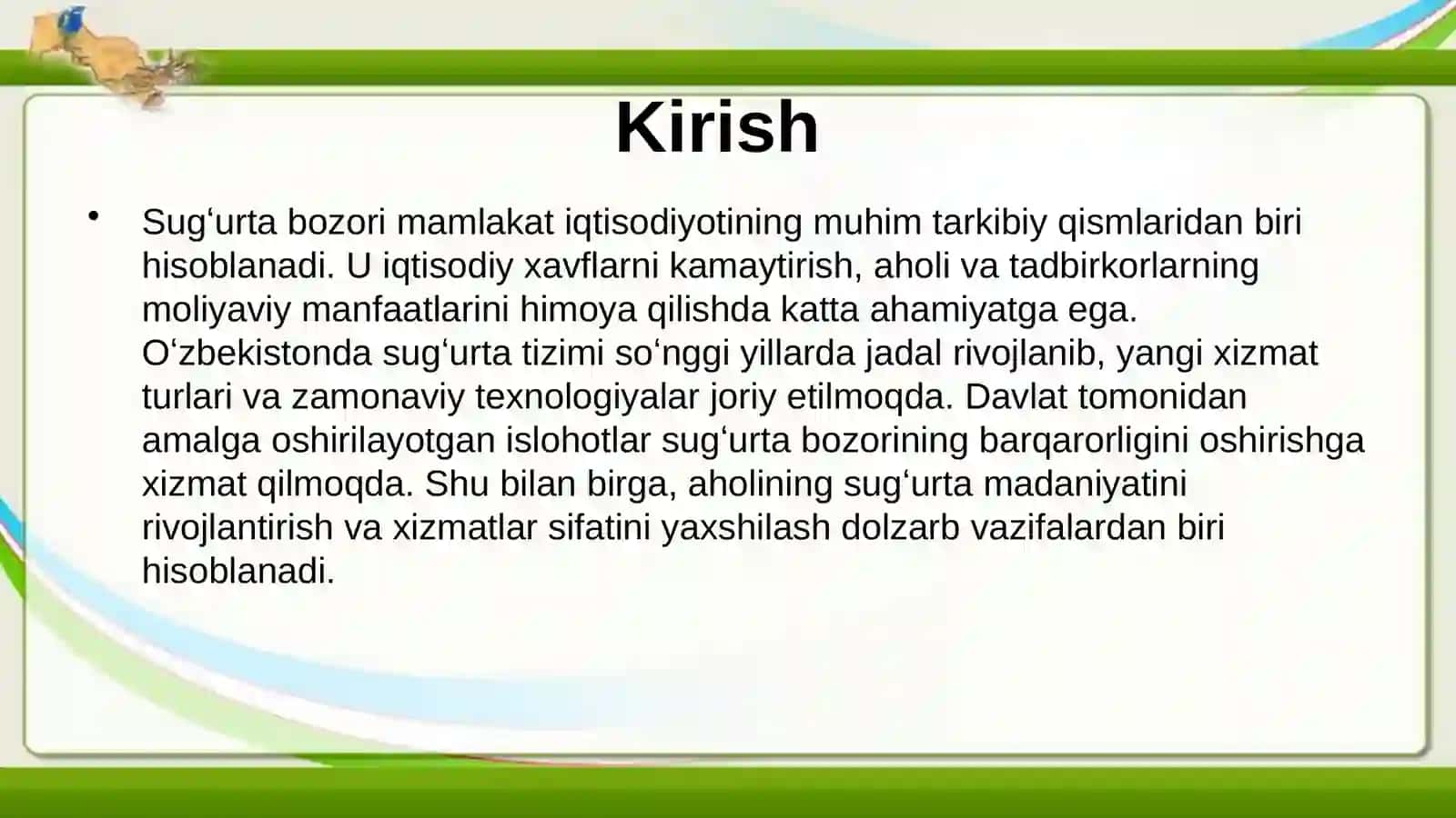 Oʻzbekistonda sugʻurta bozorining hozirgi holati va rivojlanish istiqbollari. 3