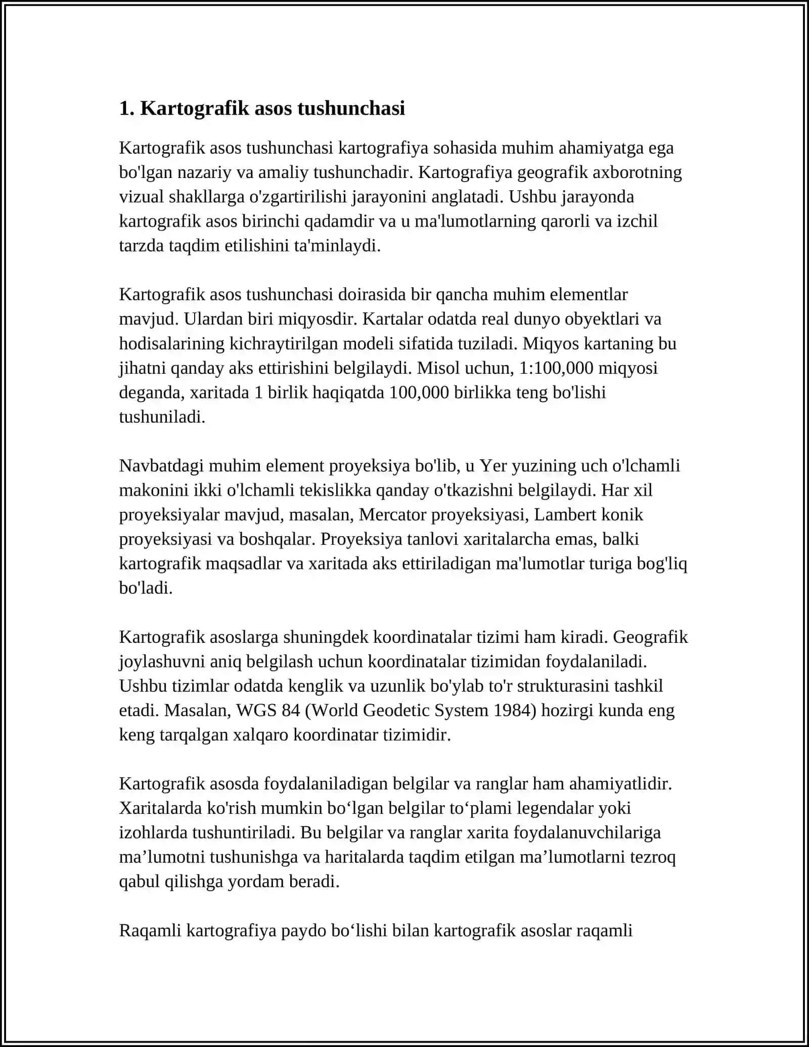 Kartografik asos va undan foydalanib ishchi xarita tayyorlash 3