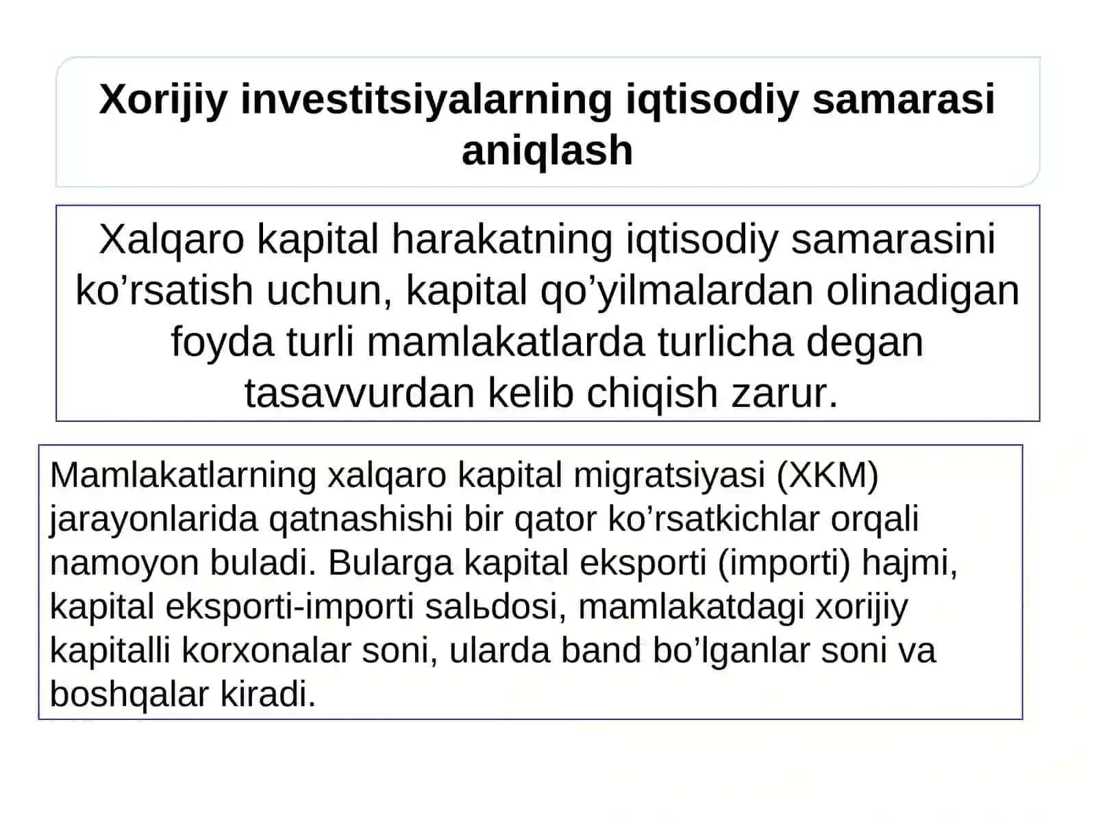 Xorijiy investitsiyalarning iqtisodiy samaradorligini aniqlash 3