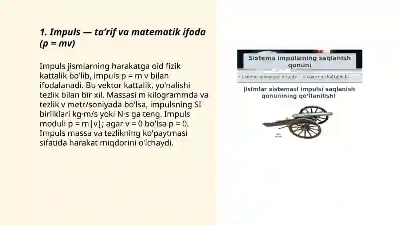 Impuls va impulsni saqlanish qonuni fizikadan 3