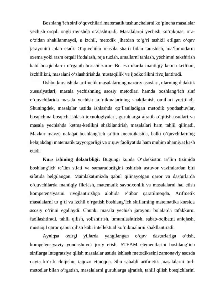 ARIFMETIK MASALALAR YECHISH. MASLALAR USTIDA ISHLASHDA METODIK USULLAR VA IZCHILLIK 3