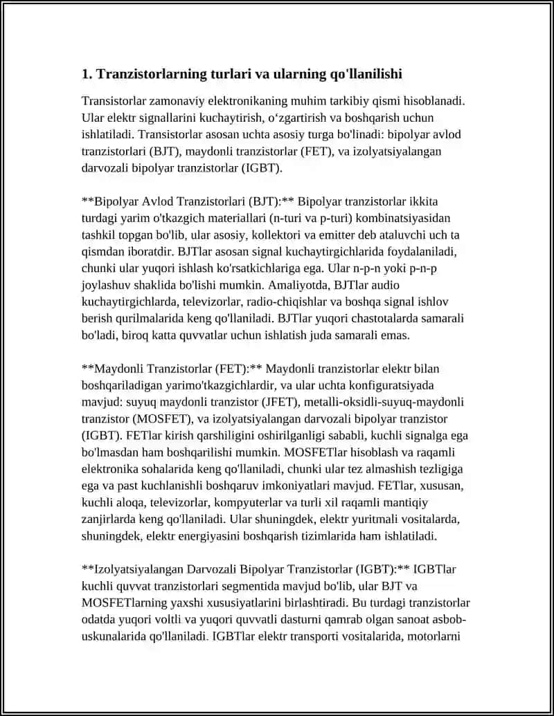 TRANZISTORLAR VA KUCHAYTIRGICHLARNING QOʻLLANILISHI 3