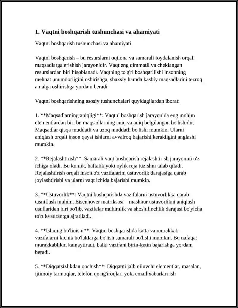 VAQTNI BOSHQARISH (TIME MANAGEMENT) KOʻNIKMASI VA RIVOJLANTIRISH YOʻLLARI 3