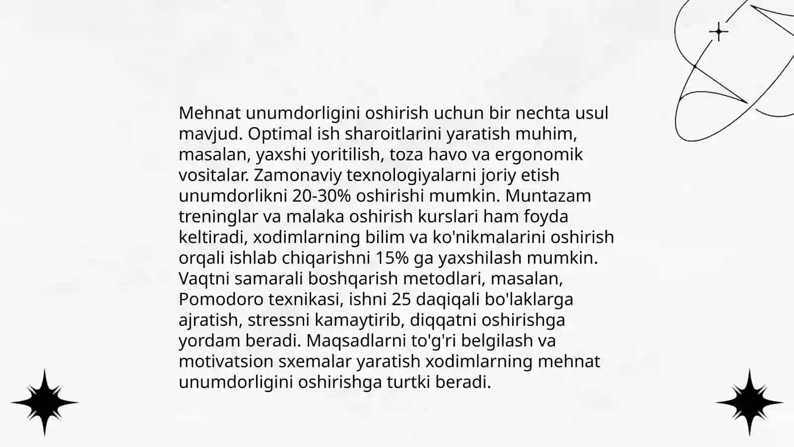 Mehnat unumdorligini oshirish usullari 3
