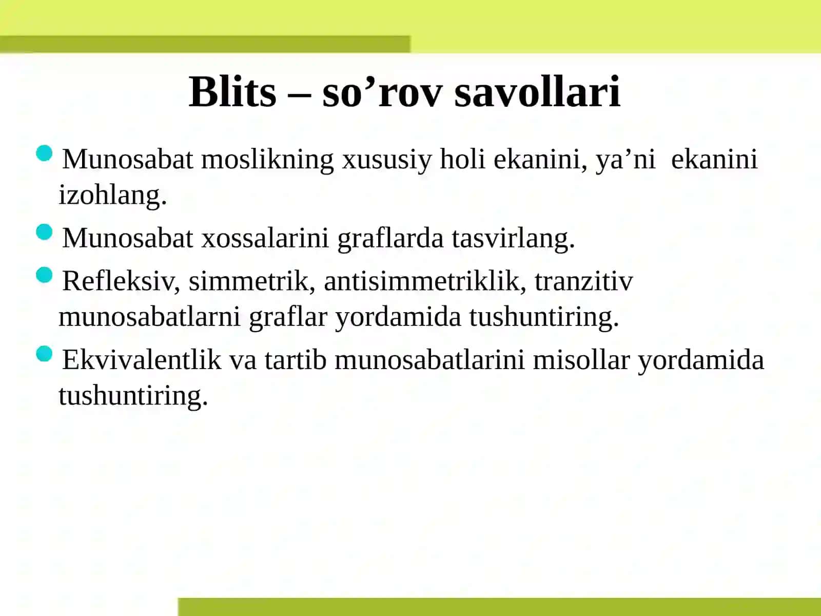 BOSHLANG`ICH MATEMATIKA KURSI NAZARIYASI FANIDAN TAQDIMOT 3