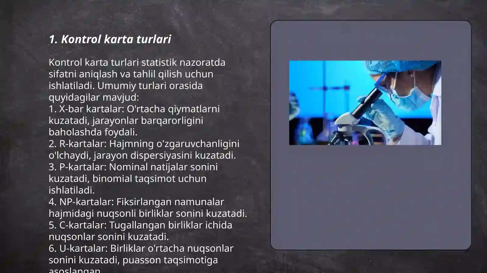 Kontrol karta. Test sinamalarini sifatini baholashda kontrol karta o'rni. Kontrol karta tuzish. Kontrol sinamalar 3
