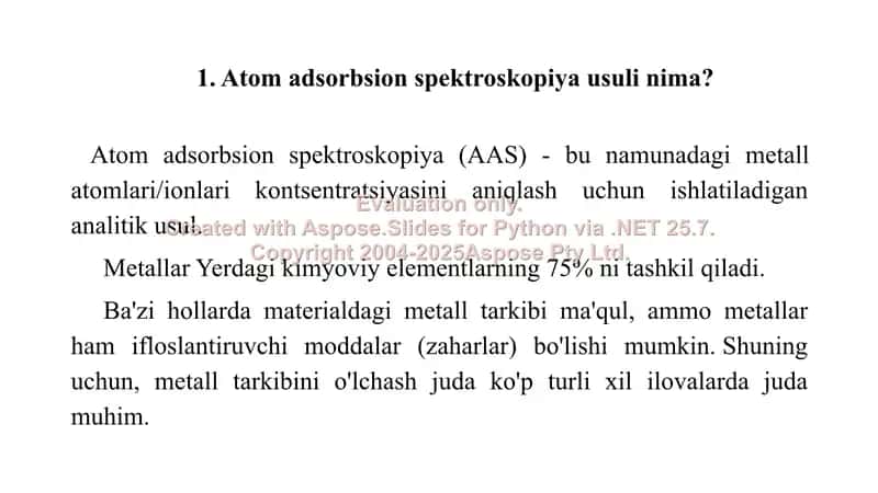 11. Metall zaharlar tahlilida atom-adsorbsion spektroskopiya usulini qo'llash. Taqdimot, 14 bet 3