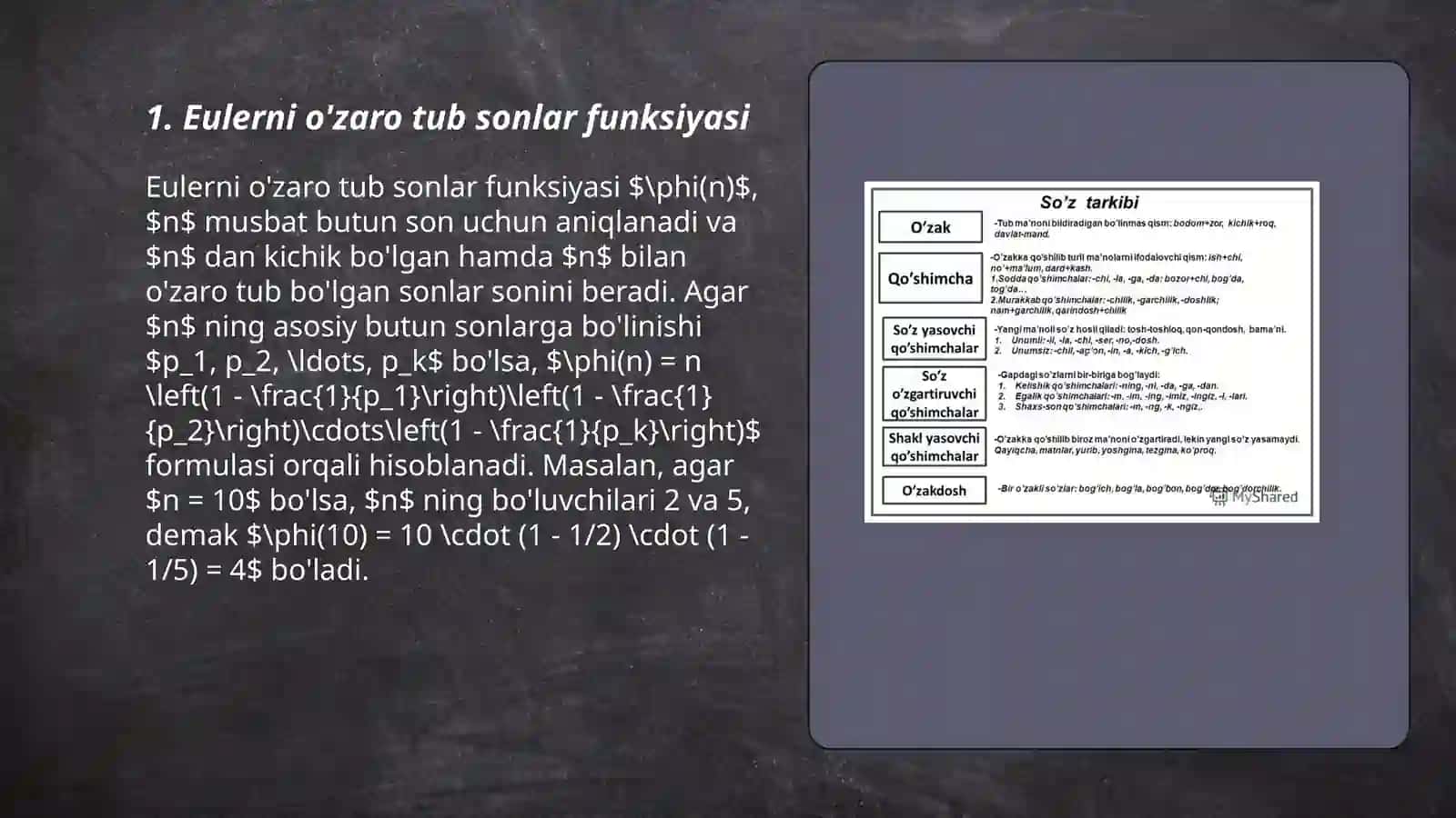 Eulerni o'zaro tub sonlar funksiyasi 3
