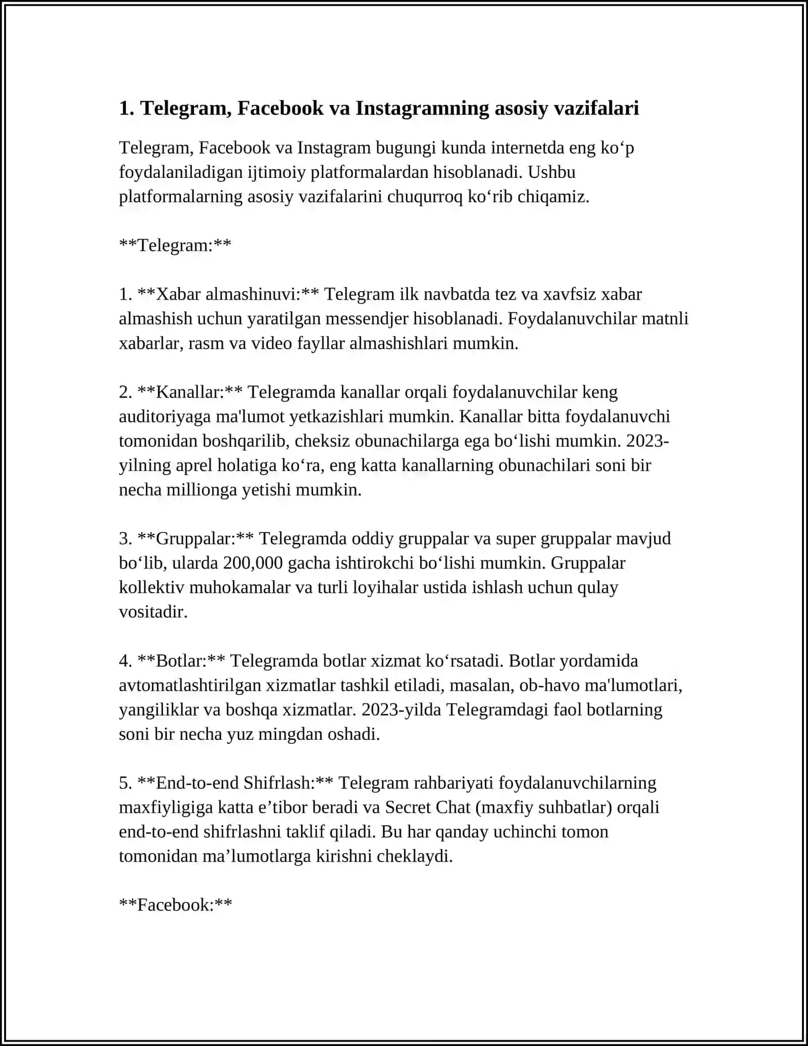 TELEGRAM,FACEBOOK,INSTAGRAMLARNI TUSHUNCHALARI VA QIYOSIY TAHLILI 3