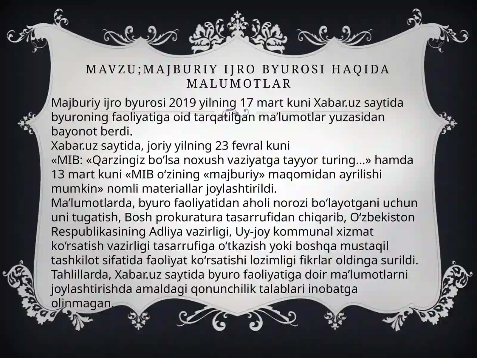 “MAJBURIY IJRO BYUROSI” DAN AMALIYOTIDAN TAQDIMOT ISHI 3