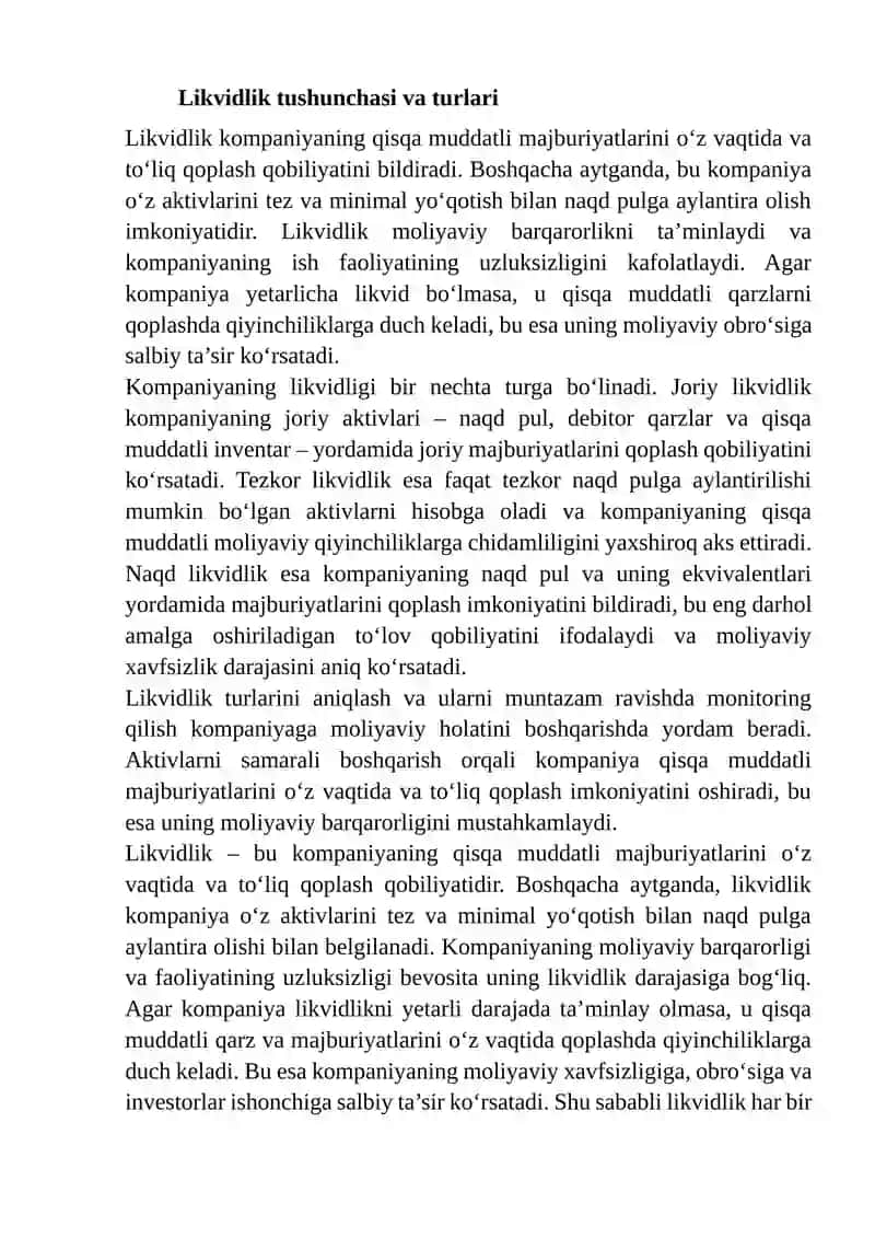 Likvidlik va To'lov Qobiliyatini Baholash Usullari 3