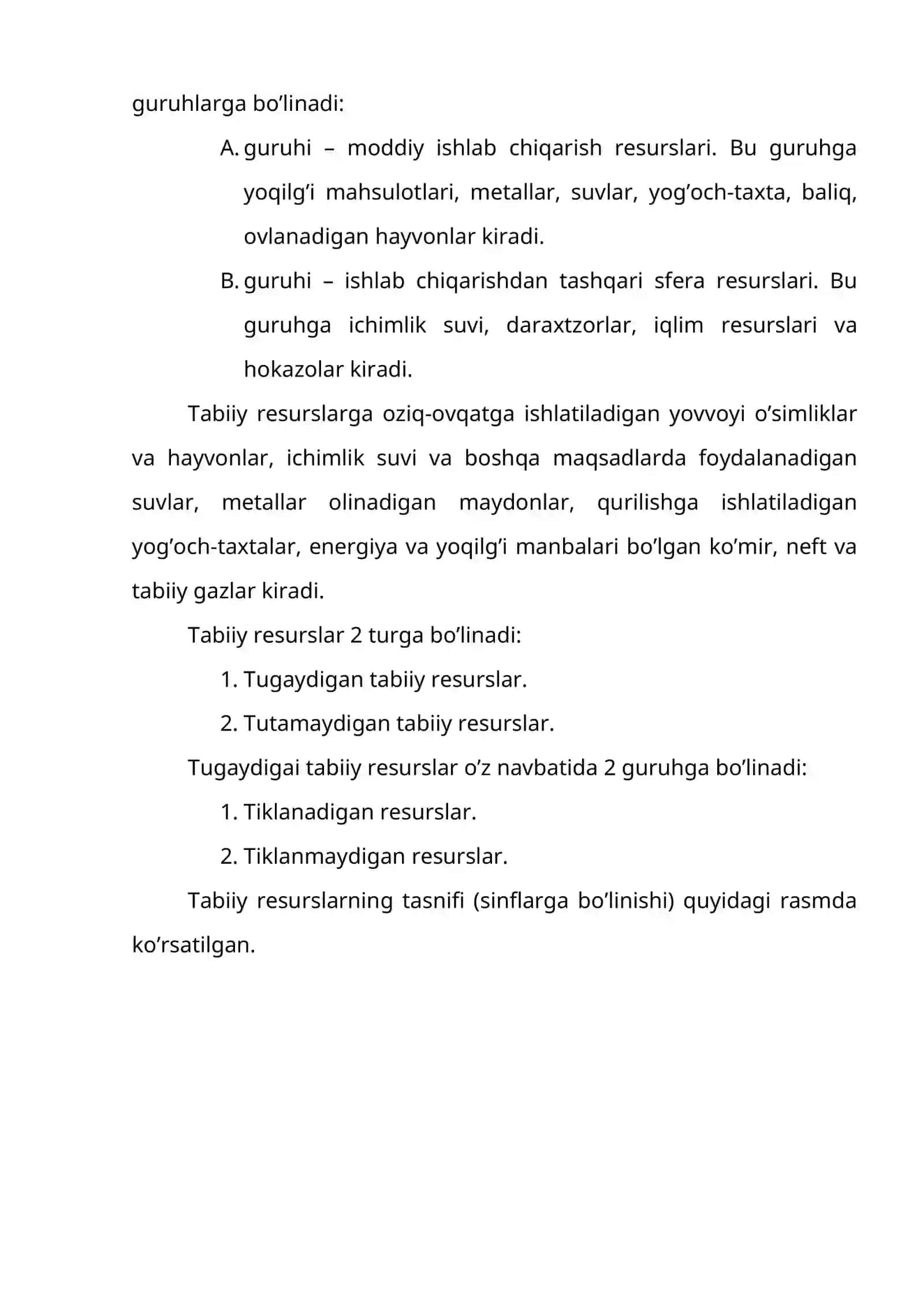 TABIIY RESURSLAR RASNIFI, NAZORAT TURLARI, TABIIY RESURSLARDAN FOYDALANISH 3