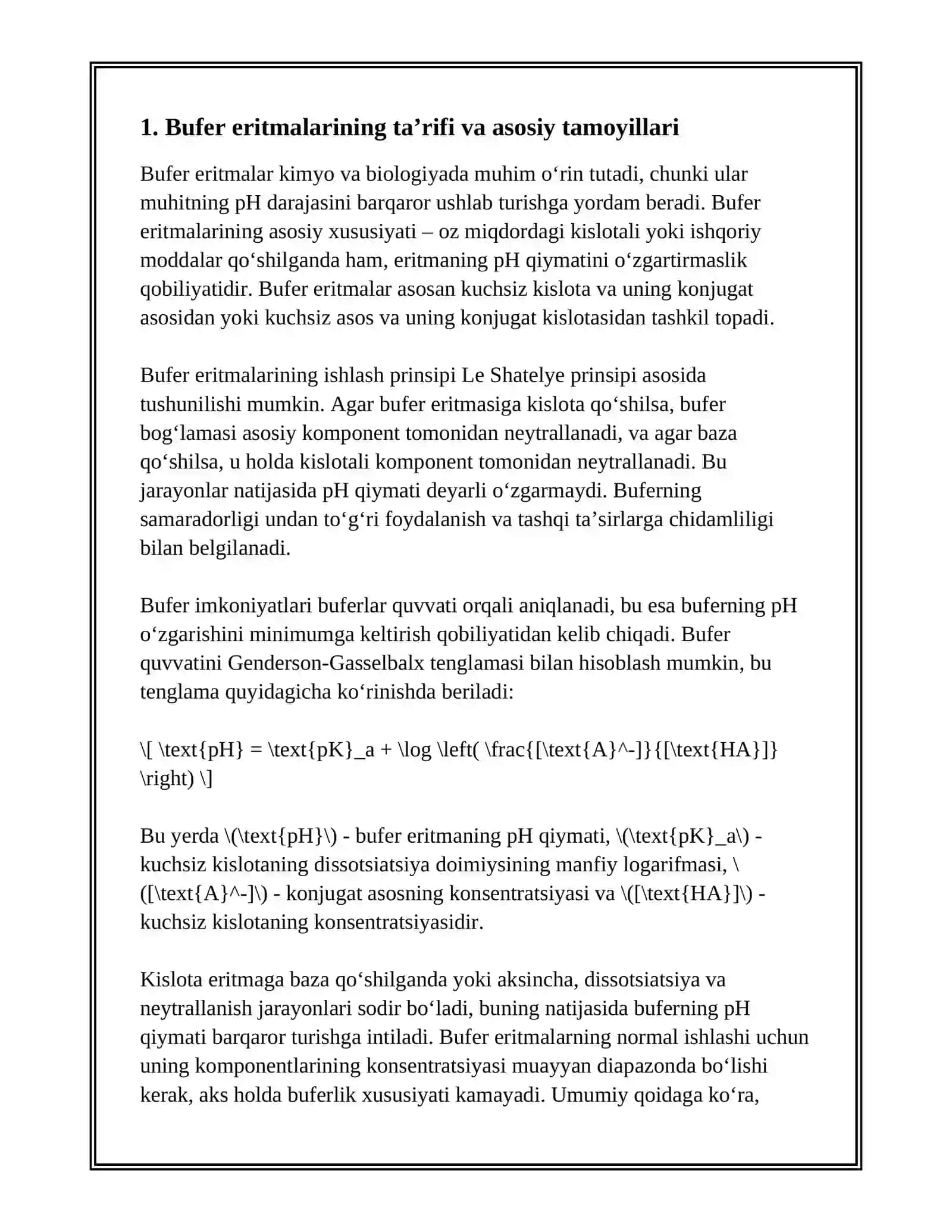 Bufer eritmalar.Titrlash egri chiziqalri.Gondersin gaselbax tenglamasi 3