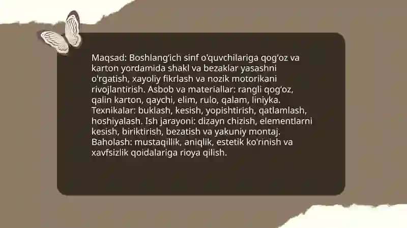 Boshlang'ich sinf texnologiya darslarida amaliy ish turlari 3
