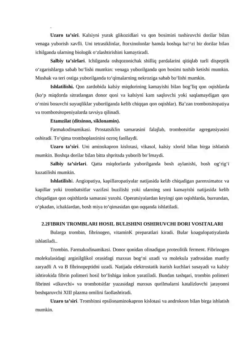 TROMBOEMBOLIK SINDROM VA QON KETISH XOLATLARIDA DORI VOSITALARINING KLINIK VA FARMAKOLOGIK TAVSIFI 3