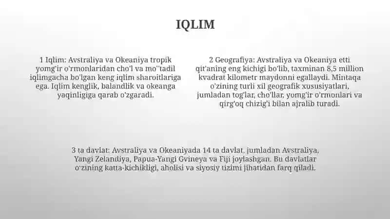 Jahon Geografiyasi. Avstraliya Okeaniya Davlatlari 3