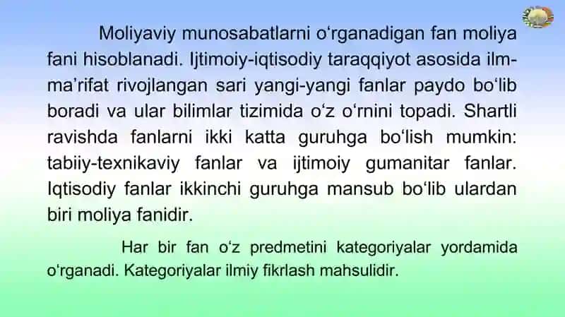 “Moliya asoslari” fani. Moliyaning mohiyati va ahamiyati 3