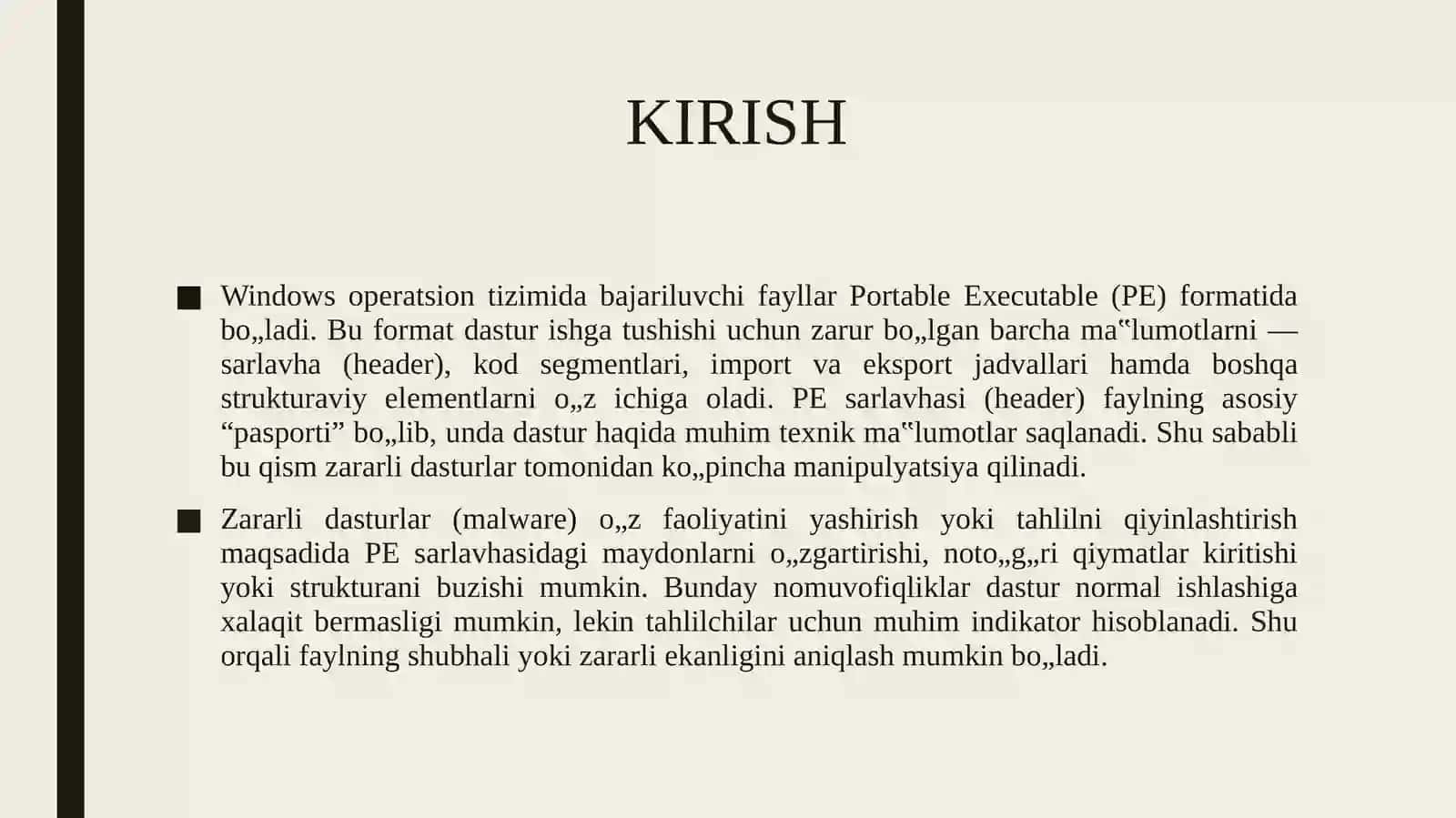 PE fayl sarlavhasidagi nomuvofiqliklar va zaifliklarni aniqlash usullari. 3