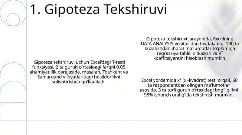 Statistik tahlil masalalarini MS Excel dasturidan foydalanib yechish 3