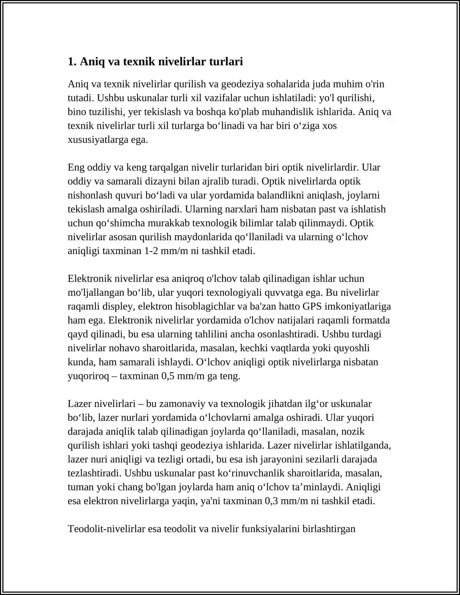 ANIQ VA TEXNIK NIVELIRLAR TUZILISHI 3