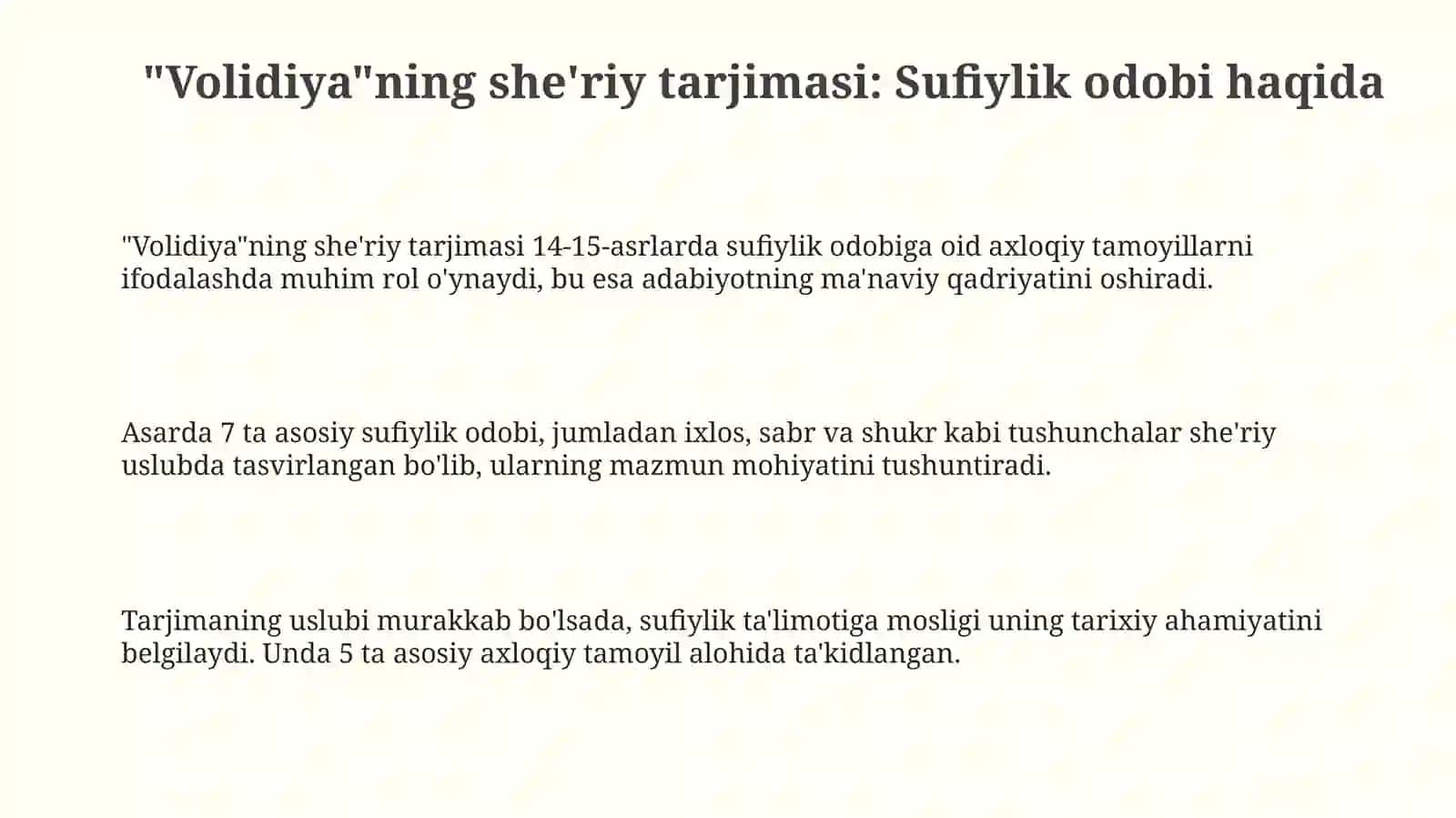 "Volidiya" she'riy tarjimasida tariqatodobihaqida 3