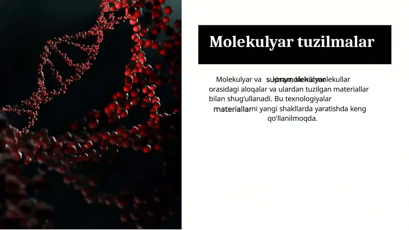XXI asrda biokimyo: Kimyoviy nanotexnologiyaning shakllanishi va yutuqlari.Molekulyar va supramolekulyar kimyo 3