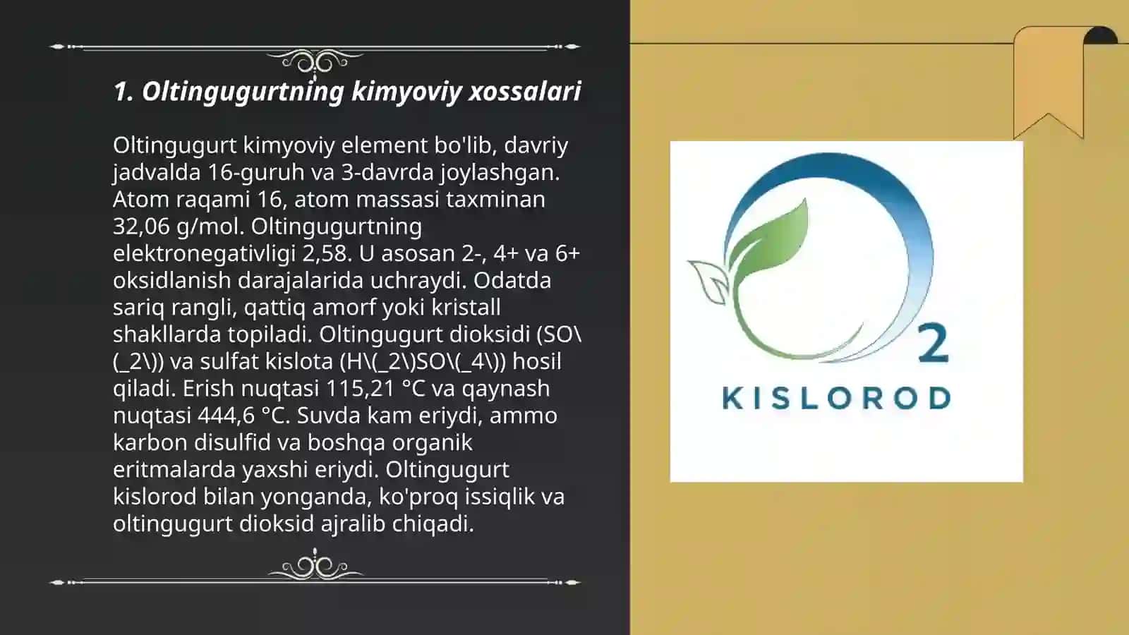 Oltingugurtning kimyoviy xossalari 3