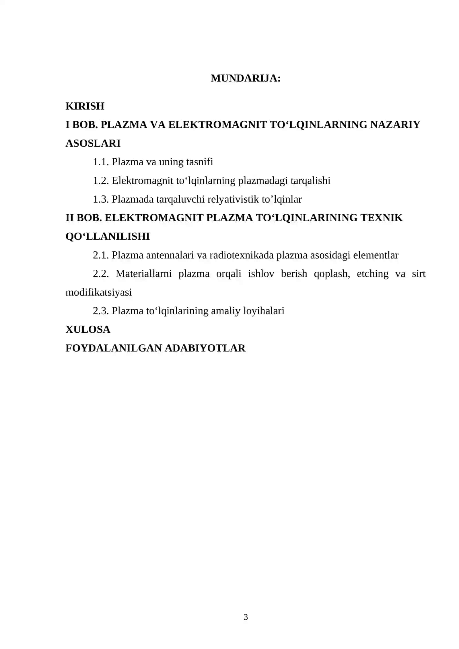 ELEKTROMAGNIT PLAZMA TO’LQINLARINING TEXNIK QO’LLANILISHI 3