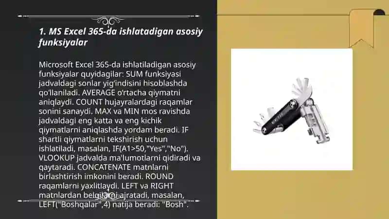 MS Excel 365 ning standart funksiyalari 3