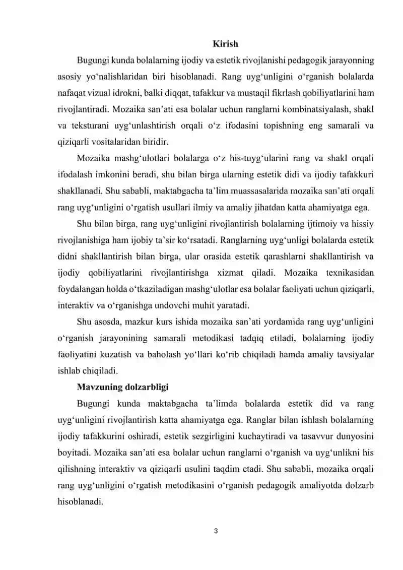 Mozaika sanʼati yordamida rang uygʻunligini oʻrganish 3