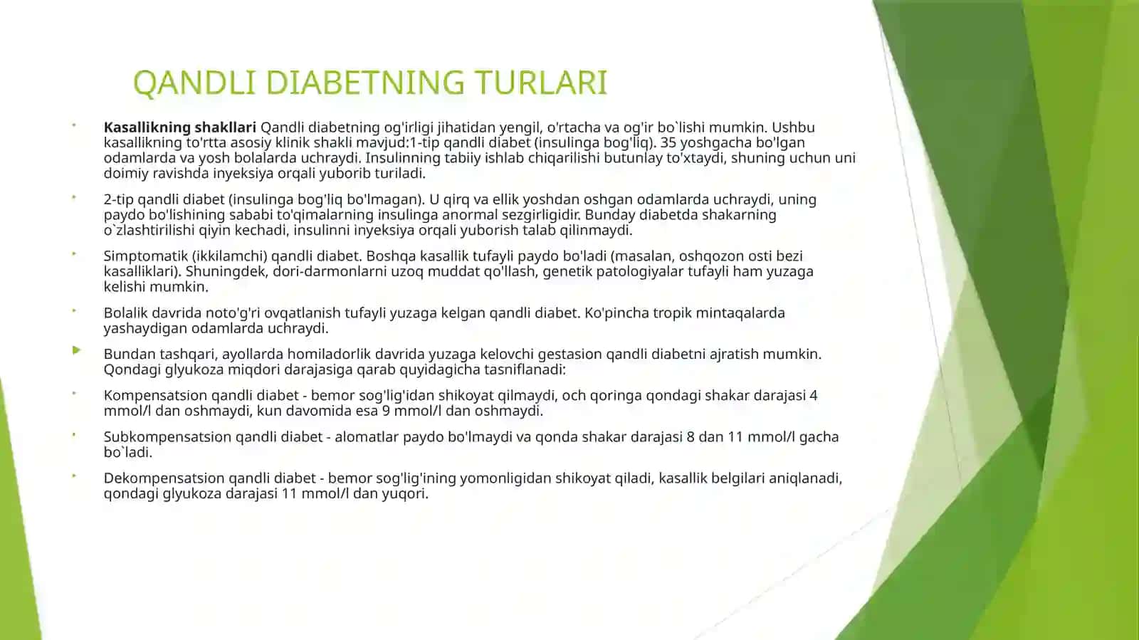 QANDLI DIABED VA OCHLIKDA KETONURIYA VA KETONEMIYA. SFINGOLIPIDOZALAR. DISLIPOPROTENIMIYA 3