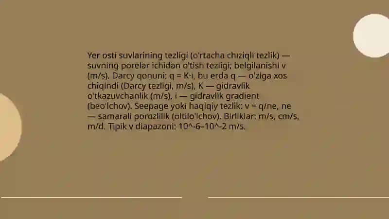 Yer osti suvlarining tezligi va uni aniqlash usullari 3