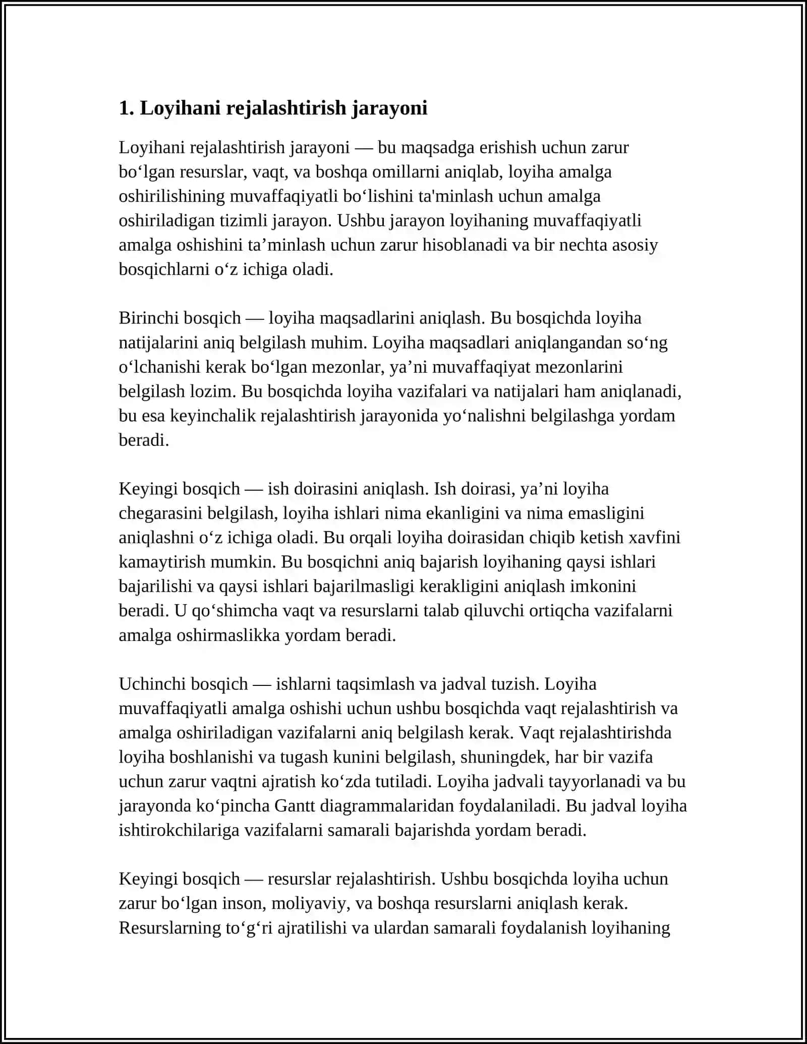 LOYIHANI REJALASHTIRISH. ISHLARNI IERARXIK TAQSIMLASH 3
