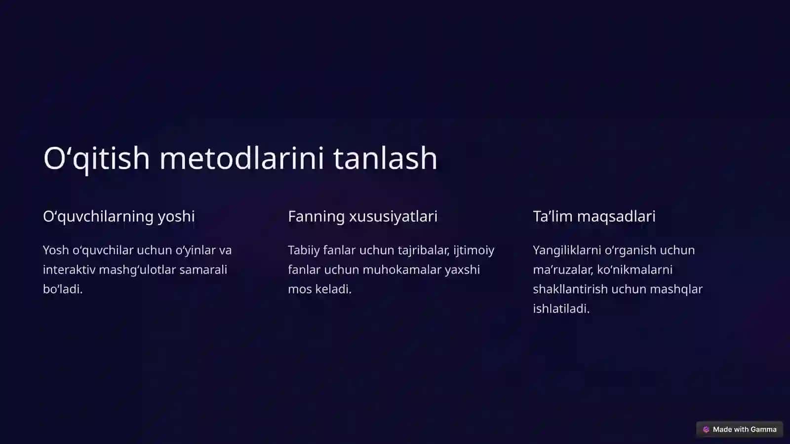 Oʻqitishning taʼlimiy metodikasi 3