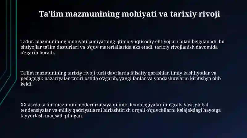 Ta'lim mazmuniningbelgilanishivauningtarixiyxarakteri 3