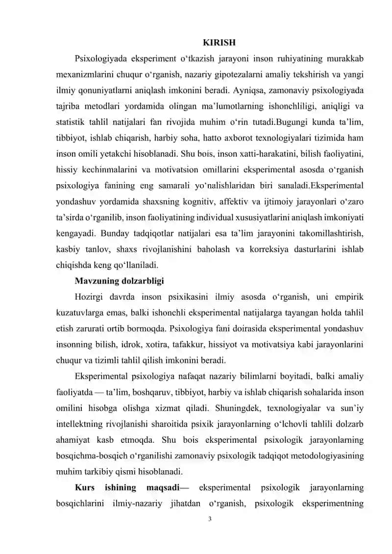 Eksperimental psixologik jarayonlar bosqichlari 3