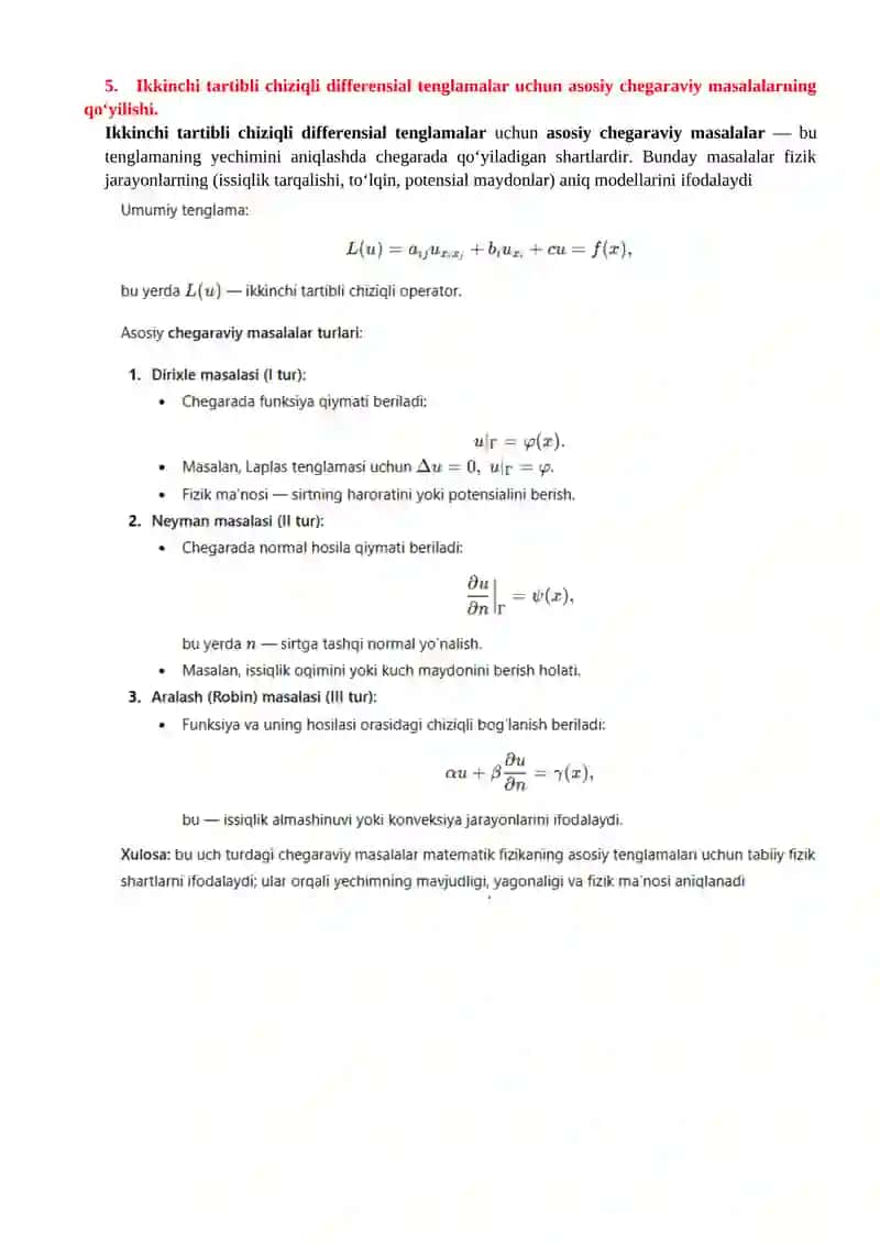 Xususiy hosilali differensial tenglamalar 3