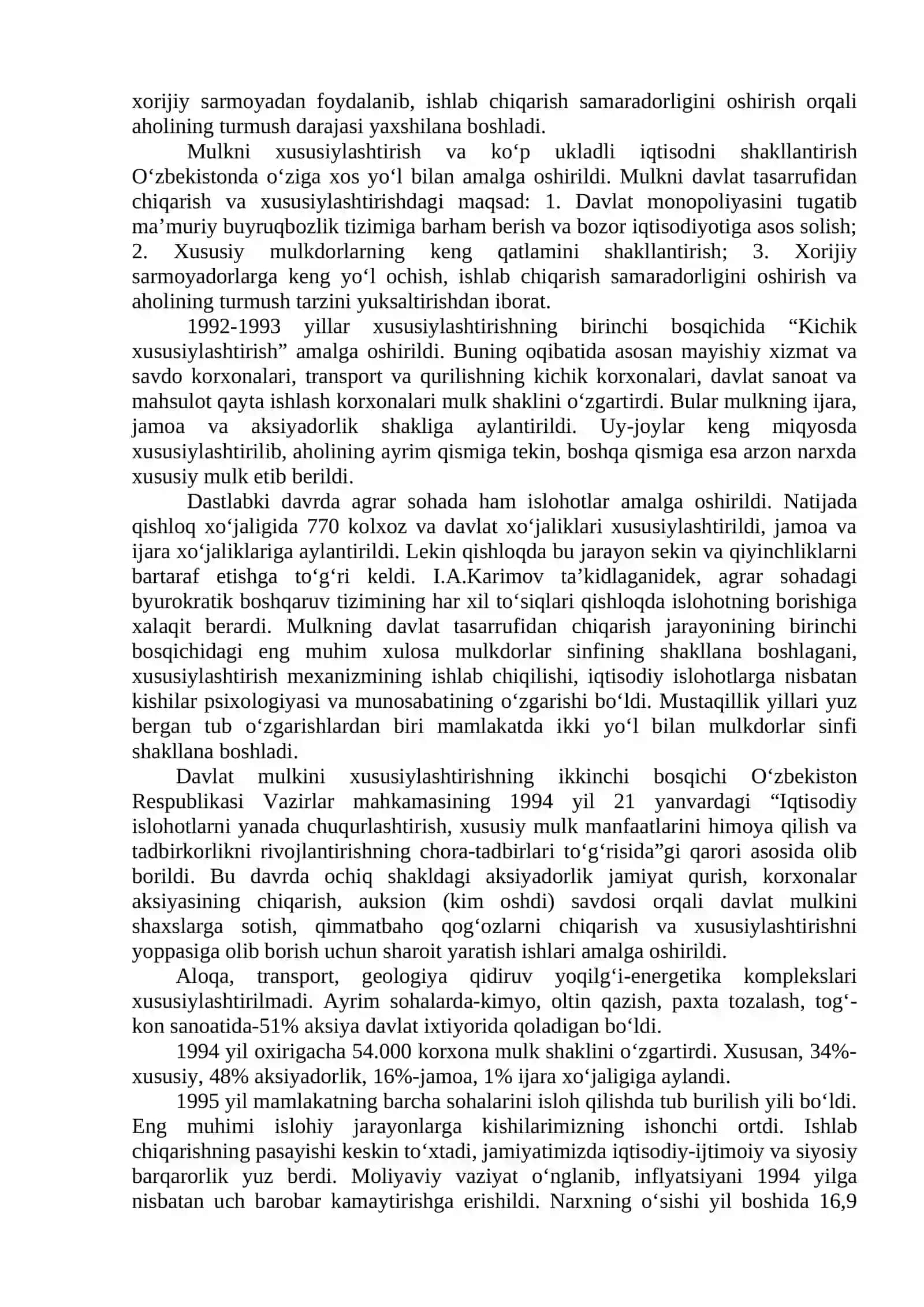 Iqtisodiy islohotlar, bozor munosabatlarining shakillanishi 3