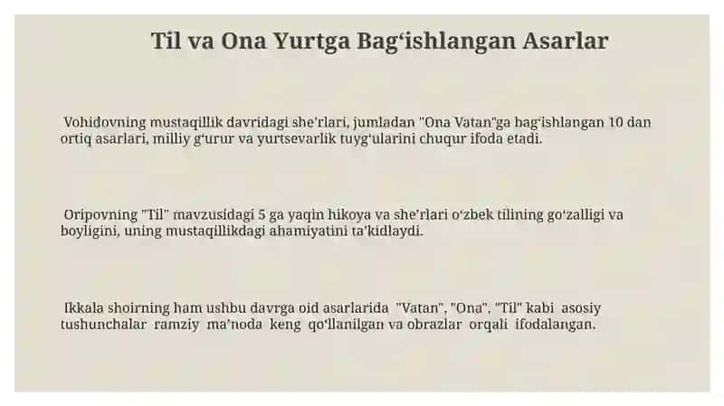Erkin Vohidov va Abdulla Oripovning mustaqillik davridagi ijodi 3