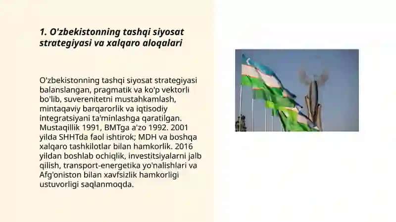 O'zbekistonning tashqi siyosat strategiyasi va xalqaro aloqalari 3
