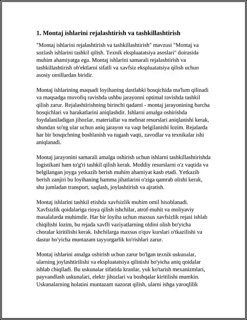 Montaj va sozlash ishlarini tashkil qilish. Texnik ekspluatatsiya asoslari 3