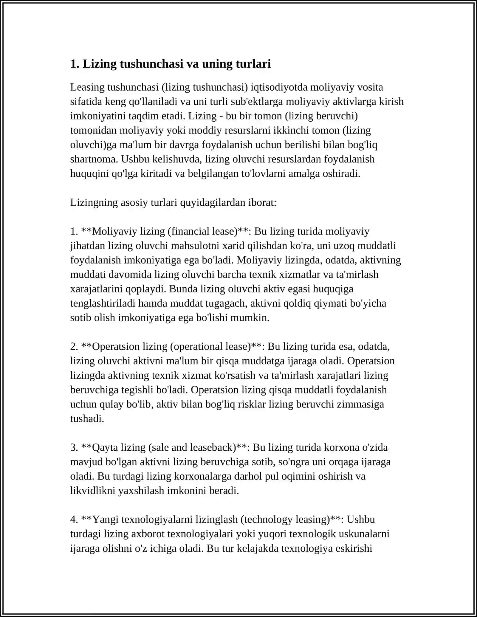 LIZING BERUVCHI BAKNDA LIZING OPERATSIYALARINI HISOBGA OLISH 3