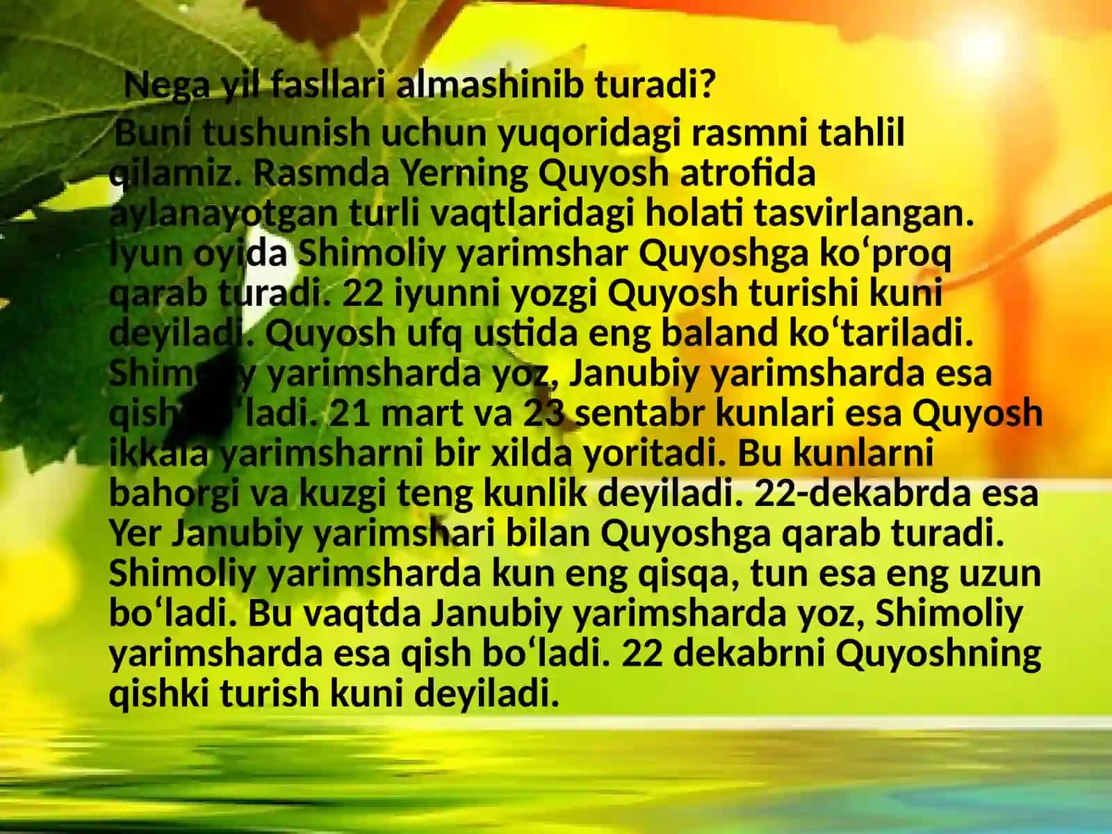 Yerning Quyosh atrofida aylanishi 3