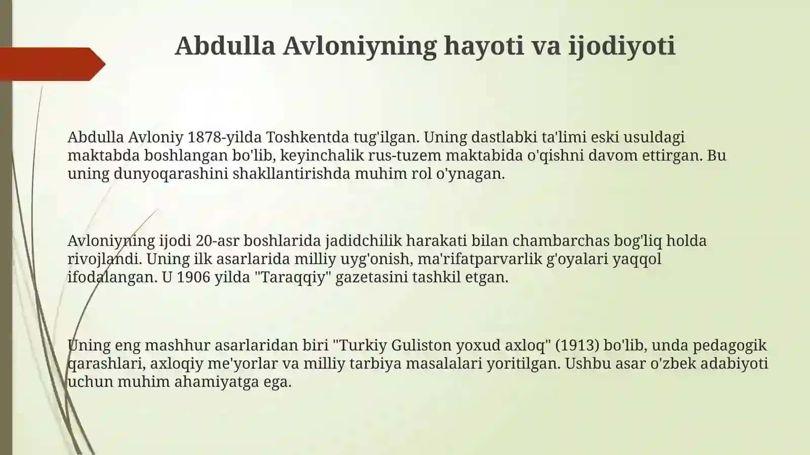 Abdulla Avloniyning oʻzbek adabiyotidagi oʻrni 3