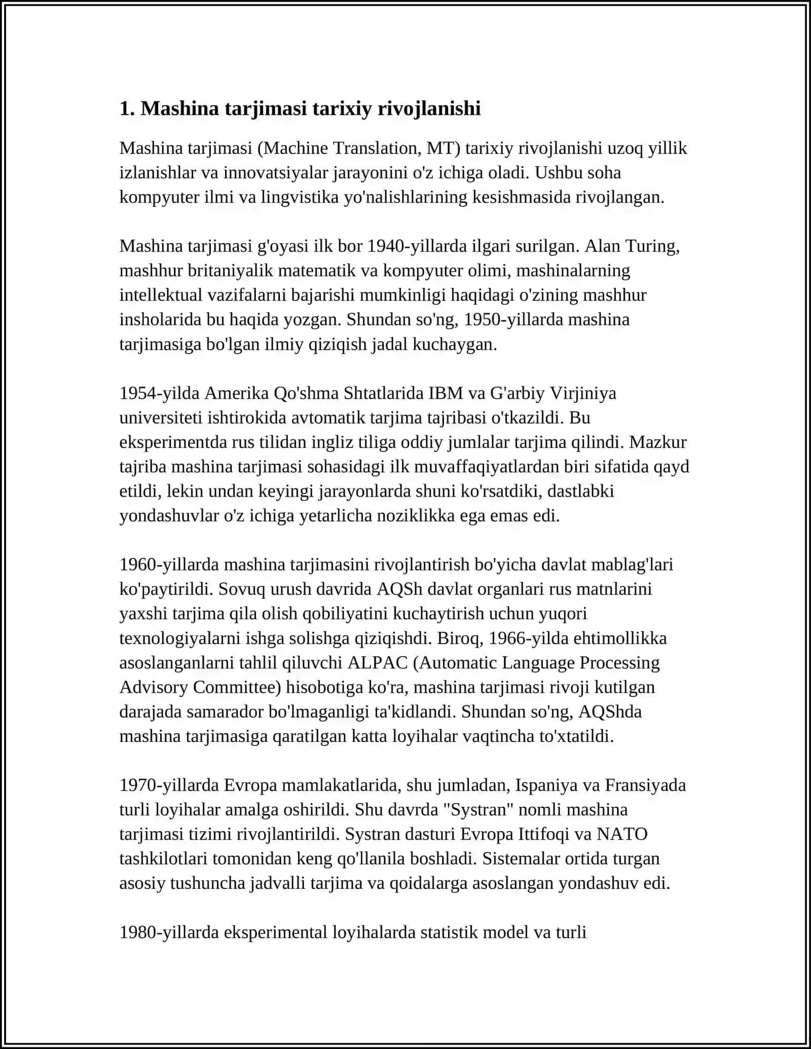 MASHINA TARJIMASI:TARIXI, QOʻLLANILISH SOHASI 3