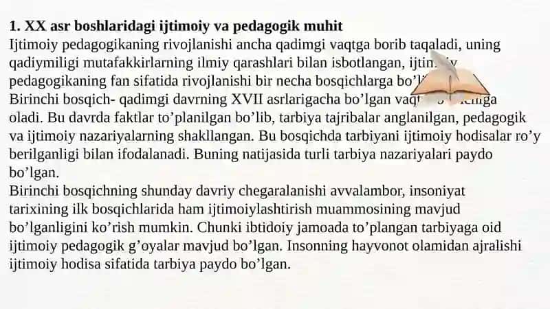 XX asr boshlarida O’zbekistonda olib  boriladigan ijtimoiy-pedagogik yo’nalishlari 3